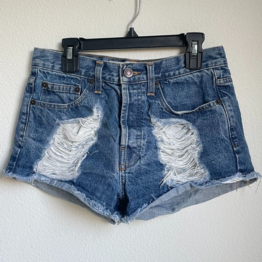 Brandy Melville Distressed Frayed Button Fly Jean Shorts